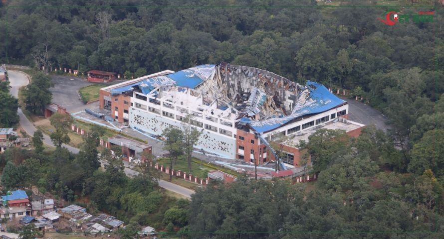 कार्तिक ८ : जेनजी आन्दोलनमा तोडफोड र आगजनी भएको ललितपुरको सनराइज हल