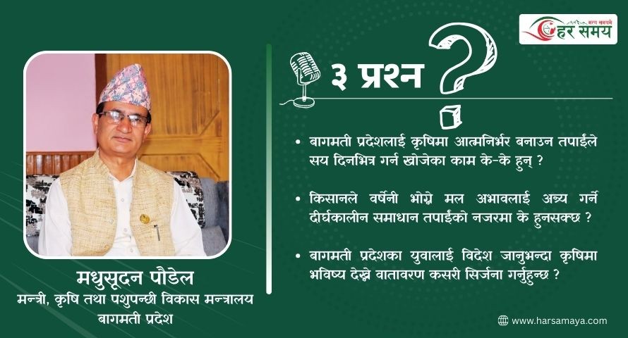कृषिमन्त्री मधुसूदन पौडेललाई तीन प्रश्न (भिडियोसहित)