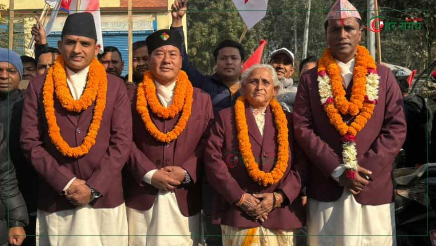 सिन्धुपाल्चोकमा नेकपा उम्मेदवारहरू एकै पोशाकमा 