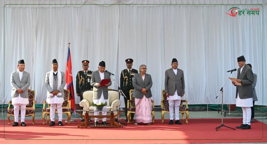 नवनियुक्त मन्त्री शर्माद्वारा पद तथा गोपनियताको शपथ