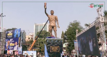 कोलकातामा मेस्सीले उद्घाटन गरे ७० फिटको आफ्नै स्मारक