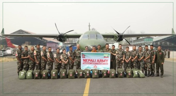 राहात सामग्रीसहित नेपाली सेनाको टोली म्यानमारतर्फ