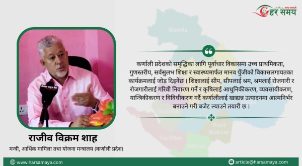 कर्णालीको मौलिकतामा आधारित बजेट ल्याउने तयारी छ : मन्त्री शाह (भिडियोसहित)