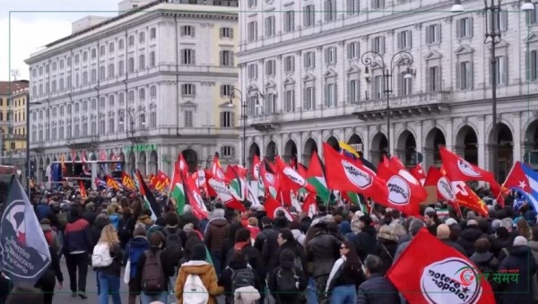 इरानलाई लक्षित सैन्य कारबाहीको विरुद्ध रोममा प्रदर्शन