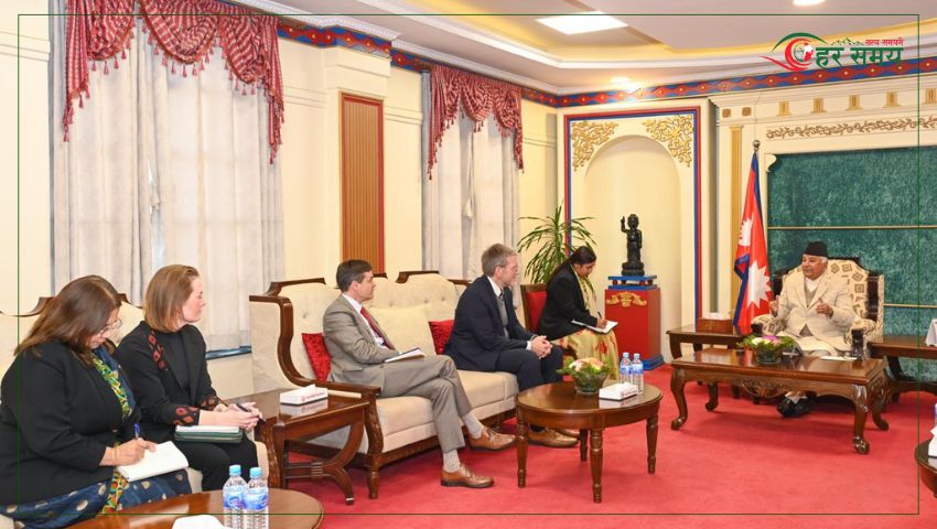 राष्ट्रपति पौडेलसँग अमेरिकाका राजदूत डिन आर थम्पसनको बिदाई भेट