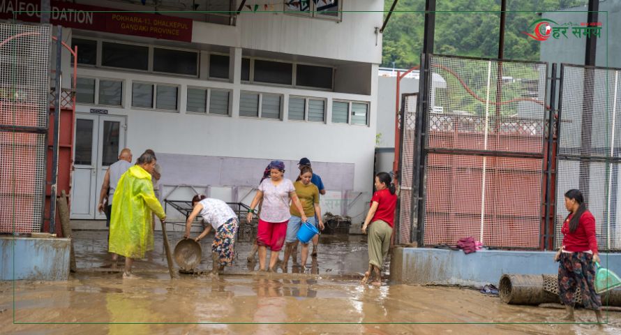 अविरल वर्षाले पोखराका विभिन्न स्थान डुबानमा